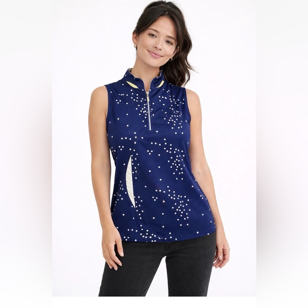 Jamie Sadock Sleeveless Golf Top Tank Women's Size XS Polka Dot Navy 1/4 Zip